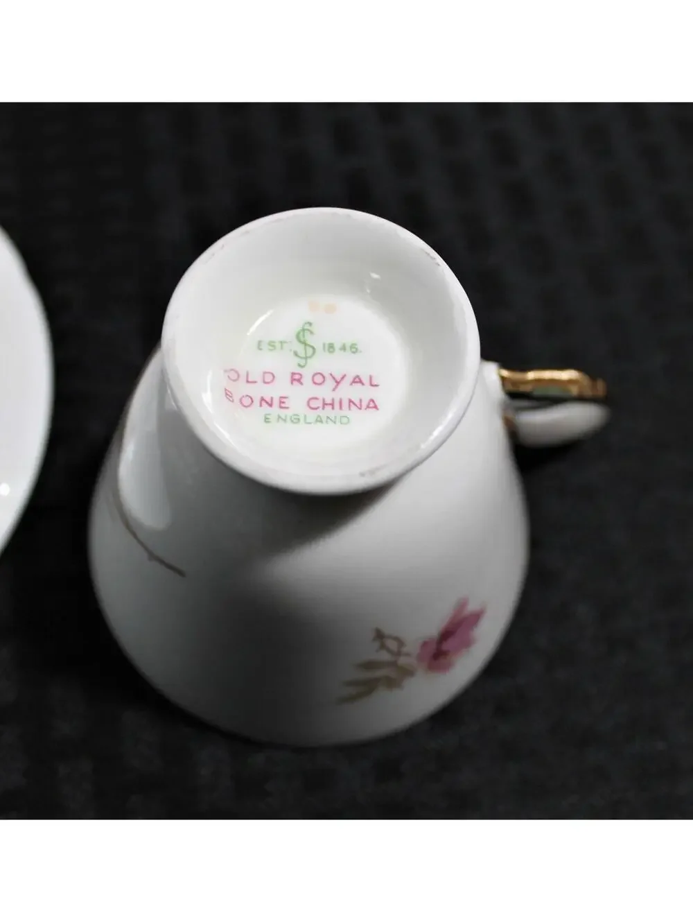 Vintage OLD ROYAL English Bone China Tea Cup & Saucer, Pink Floral